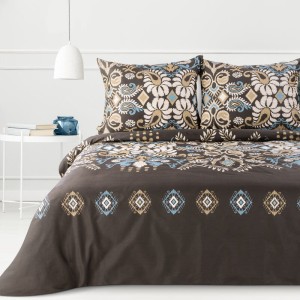 Eurofirany KOMPLET POŚCIELI REN 160X200 CM 2 SZT  70X80 CM CIEMNOBRĄZOWY