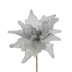 Eurofirany KWIAT ŚWIĄTECZNY DEKORACYJNY 108 25X15 CM SREBRNY