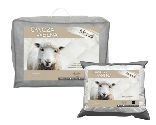 MONDI OWCZA WEŁNA Komplet Kołdra Całoroczna 155x200 + Poduszka 50x60
