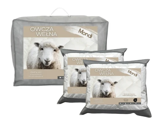 MONDI OWCZA WEŁNA Komplet Kołdra Całoroczna 200x220 + 2 Poduszki 70x80