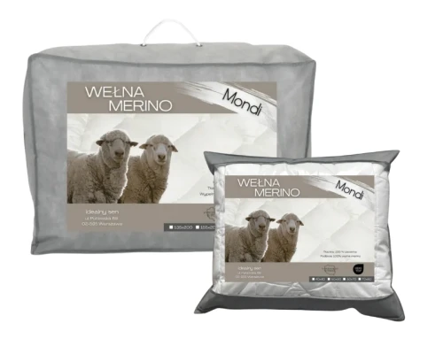 MONDI WEŁNA MERINO Komplet Kołdra Całoroczna 155x200 + Poduszka 50x60
