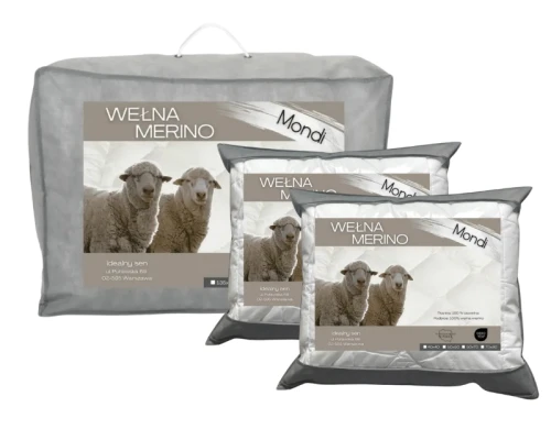 MONDI WEŁNA MERINO Komplet Kołdra Całoroczna 200x220 + 2 Poduszki 70x80