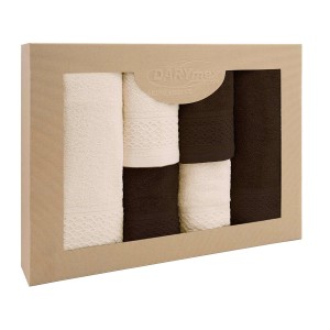 Darymex Ręcznik D Bawełna 100% Solano Ecru + Ciemny Brąz (P) 2x30x50+2x50x90+2x70x140 kpl