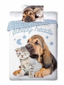 Faro Pościel bawełna 160x200 Best Friends Kot Pies blue