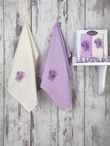 Bilge Ev Tekstil Ręcznik bawełniany waffle haft LAVENDER 2671 V3  2x45x65 kpl.