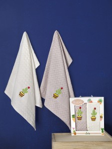 Bilge Ev Tekstil Ręcznik bawełniany waffle haft PEDRO 3481 V3  2x45x65 kpl.