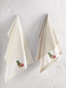 Bilge Ev Tekstil Ręcznik bawełniany waffle haft PANIER 3495 Beige  2x45x65 kpl.