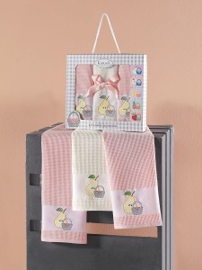Bilge Ev Tekstil Ręcznik bawełniany waffle haft PANIER 3496 Powder  3x45x65 kpl.