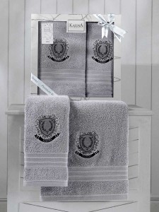 Bilge Ev Tekstil Ręcznik bawełniany frotte PAMES 3663 light grey 50x90+70x140 kpl.
