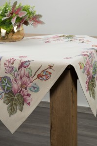 Eurofirany Obrus Gobelinowy W Kwiaty 1215 Naturalny 100x100