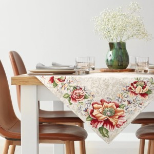 Eurofirany Obrus Gobelinowy W Kwiaty 1182 Naturalny 100x100