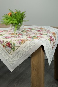 Eurofirany Obrus Gobelinowy W Kwiaty 1175 Jasnoszary 100x100