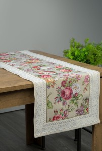 Eurofirany Bieżnik Gobelinowy W Kwiaty 1175 Oliwkowy 45x140