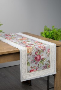 Eurofirany Bieżnik Gobelinowy W Kwiaty 1175 Popiel 45x140