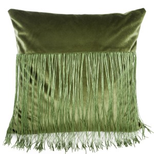 Eurofirany Poszewka Welwetowa Z Frędzlami Melba Oliwkowa 45x45