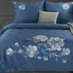 Eurofirany Pościel Satynowa Premium Haft 3 Granatowa 220x200