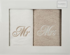 Eurofirany Komplet Ręczników Bawełnianych Mr-Mrs 2 Szt. Kremowy 70x140