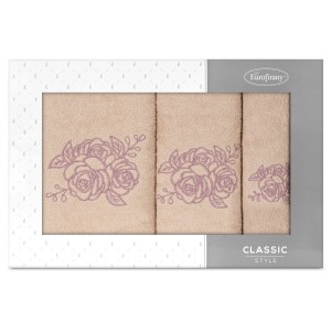 Eurofirany Komplet Ręczników Frotte Rosalia Pudrowy 30x50 + 50x90 + 70x140